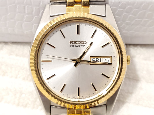 Vintage Seiko Men's Presidential Day Date Watch Silver Dial Gold Tone One Jewel