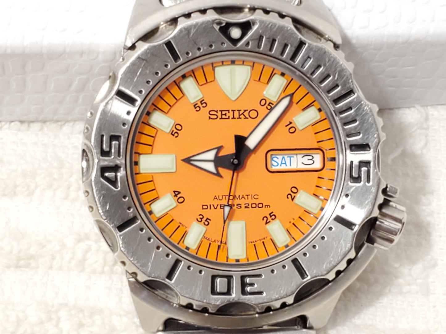 Vintage Seiko Monster Scuba Diver Men's Day Date Watch Orange Dial 21 Jewels