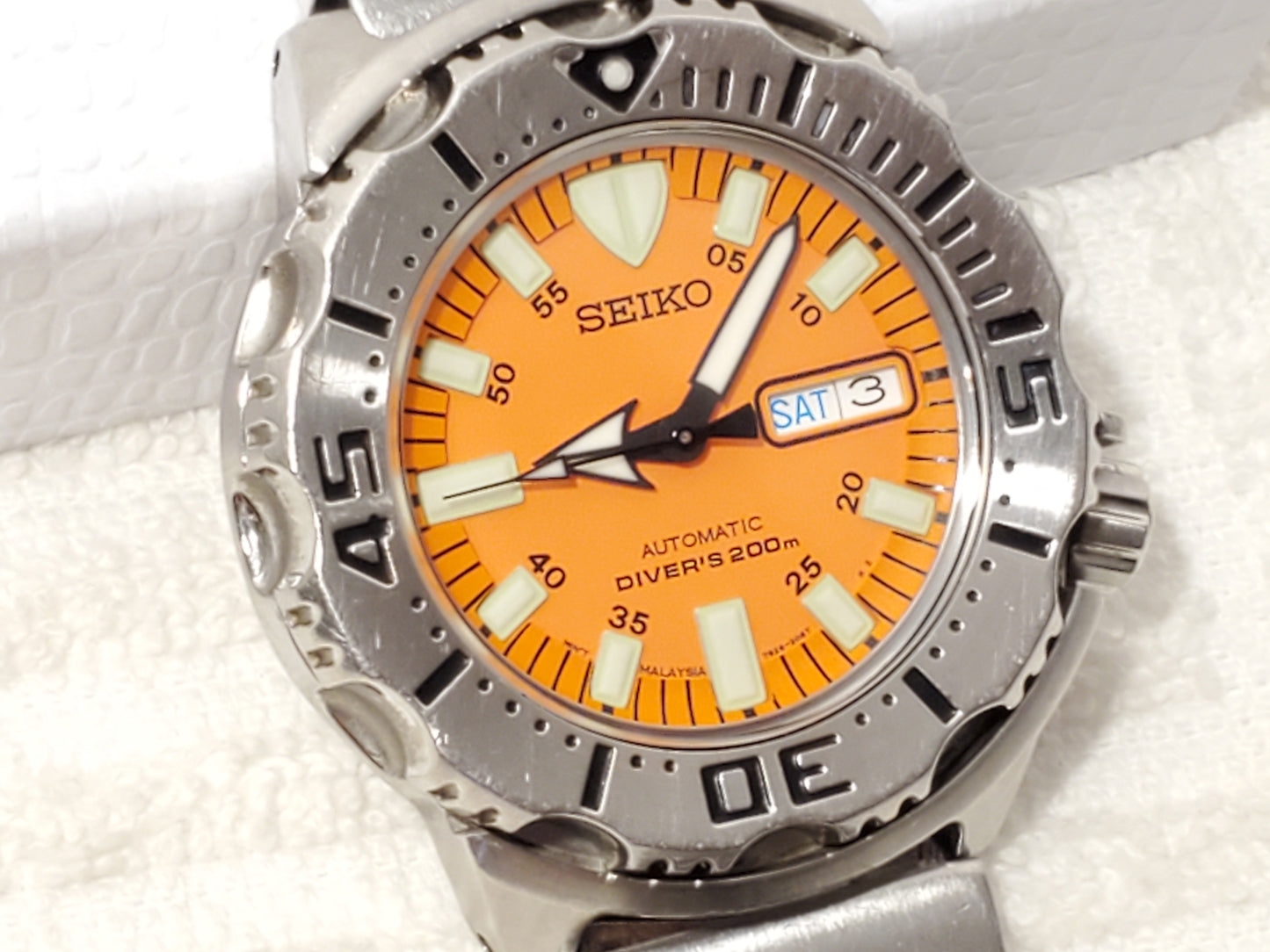 Vintage Seiko Monster Scuba Diver Men's Day Date Watch Orange Dial 21 Jewels