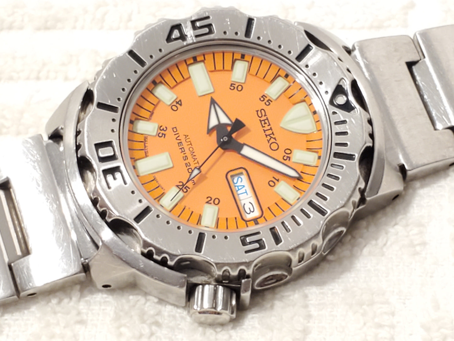 Vintage Seiko Monster Scuba Diver Men's Day Date Watch Orange Dial 21 Jewels