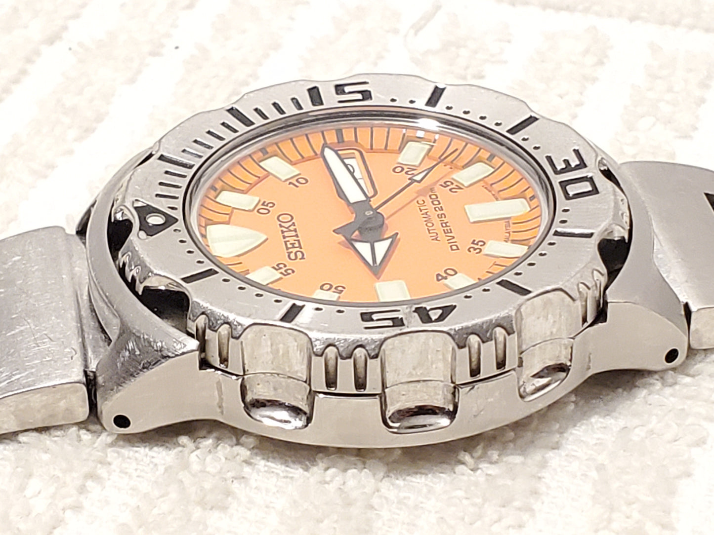 Vintage Seiko Monster Scuba Diver Men's Day Date Watch Orange Dial 21 Jewels