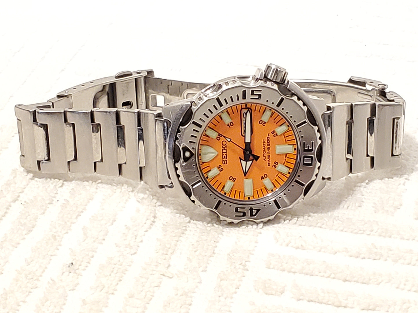 Vintage Seiko Monster Scuba Diver Men's Day Date Watch Orange Dial 21 Jewels