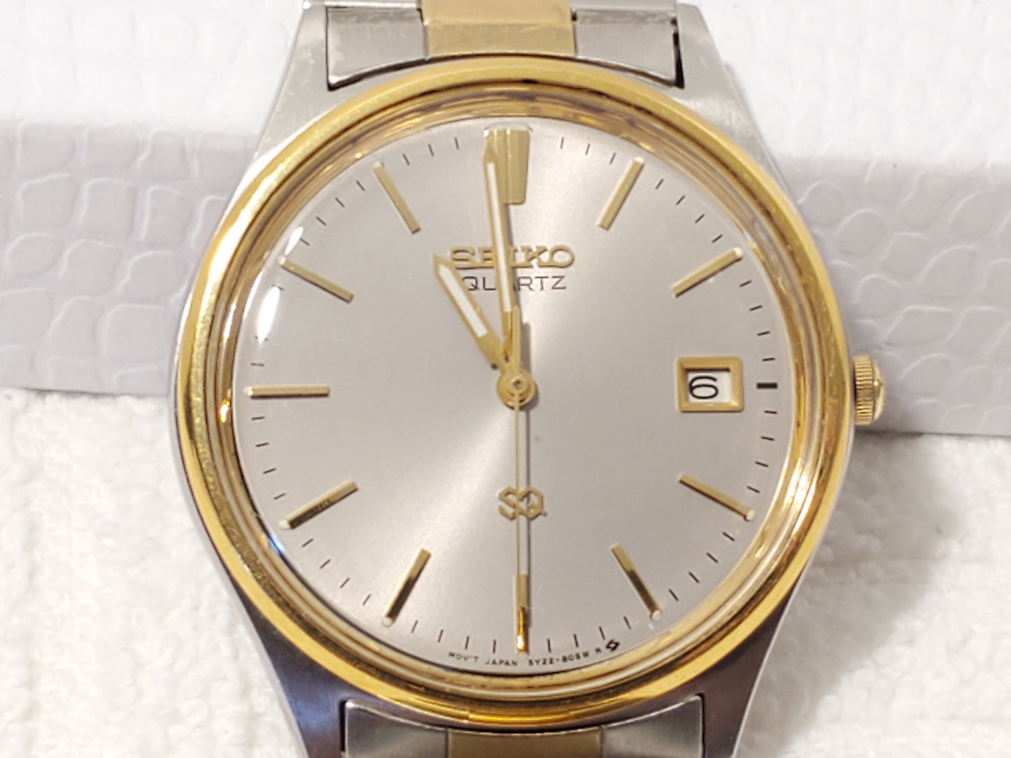 Vintage Seiko SQ Men's Date Watch Gray Dial Stainless Steel Gold Tone 1 Jewel