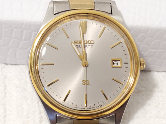 Vintage Seiko SQ Men's Date Watch Gray Dial Stainless Steel Gold Tone 1 Jewel