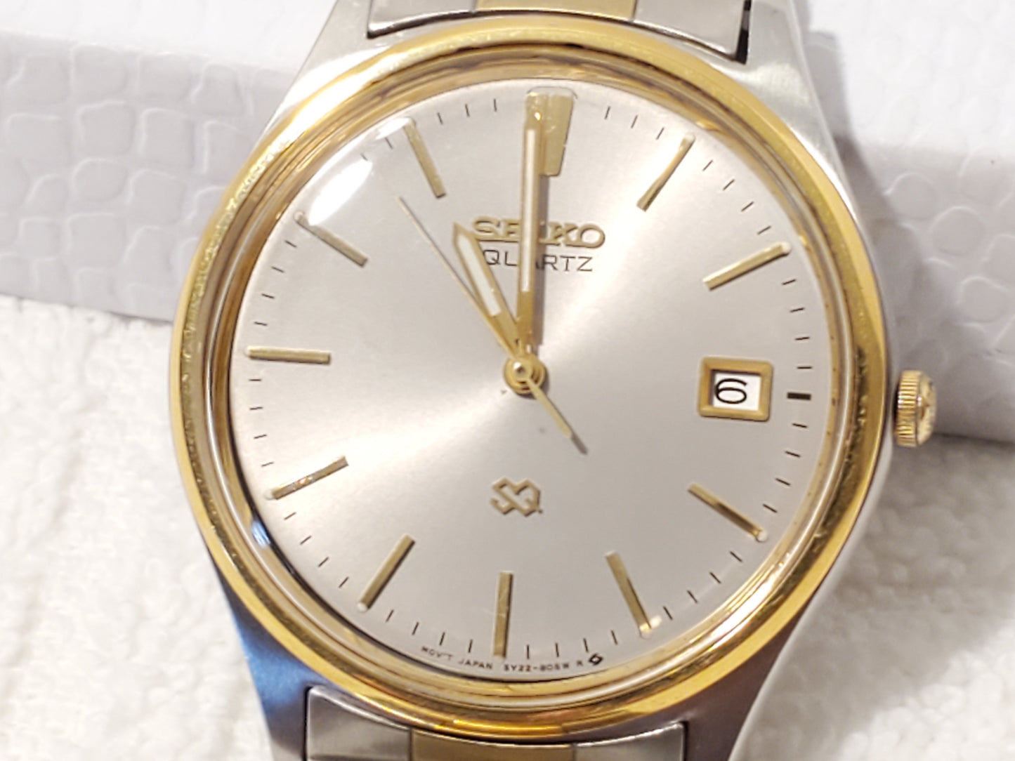 Vintage Seiko SQ Men's Date Watch Gray Dial Stainless Steel Gold Tone 1 Jewel