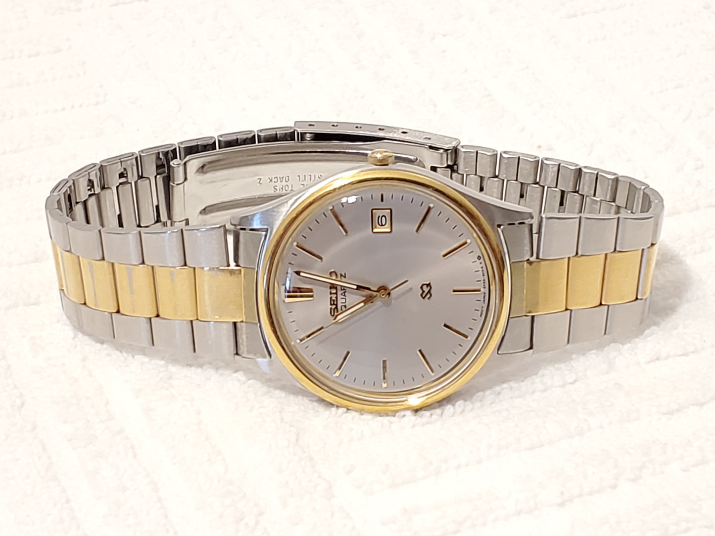 Vintage Seiko SQ Men's Date Watch Gray Dial Stainless Steel Gold Tone 1 Jewel