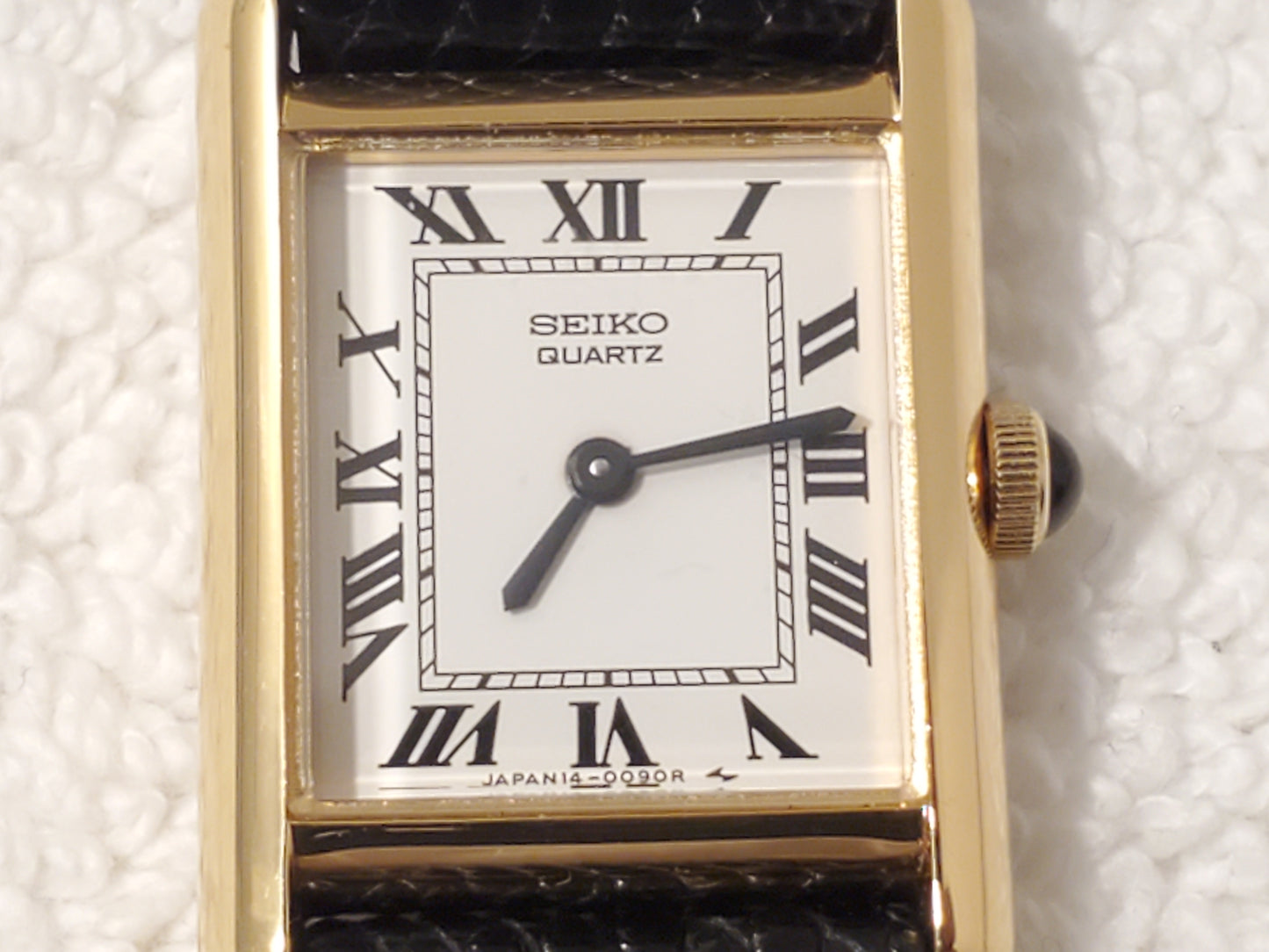 Vintage Seiko Women's Tank Gold Plated Watch Black Roman Numerals White Dial