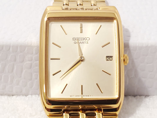 Vintage Seiko Men's Tank Gold Tone Quartz Watch Stainless Steel One Jewel